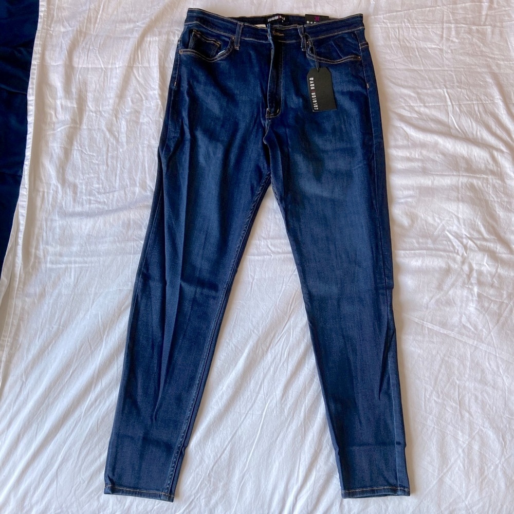 Fashion Nova dark wash high-waisted skinny jeans
